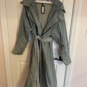 PrettyLittleThing Blue Trench Coat with Wrap Design